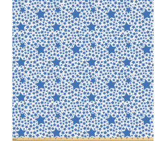 Geometrik Mikrofiber Parça Kumaş Beyaz Fonda Büyük Küçük Mavi Yıldızlar 