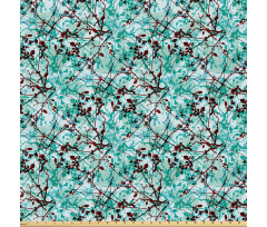 Floral Mikrofiber Parça Kumaş Mavi Fon Üzerindeki Kahverengi Yapraklar