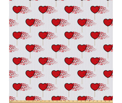 Romantik Mikrofiber Parça Kumaş Büyük Kırmızı Kalpli Lolipop Şekeri Deseni