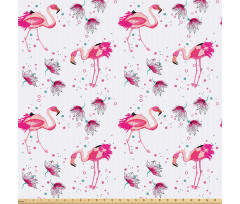 Tropik Mikrofiber Parça Kumaş Mini Noktalar Egzotik Flamingolar Çiçekler