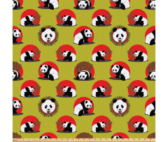 Bambu Mikrofiber Parça Kumaş Kırmızı Dairelerde Çeşitli Panda Desenleri