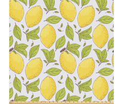 Yemek Mikrofiber Parça Kumaş Taze Sarı Limon Meyvesi Dalları Çizimleri
