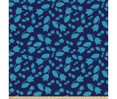 Floral Mikrofiber Parça Kumaş Lacivert Fon Üzerinde Mavi Çiçek Desenli