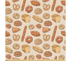 Yemek Mikrofiber Parça Kumaş Tekrar Eden Çeşitli Ekmek Ürünleri Deseni