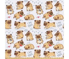 Köpek Mikrofiber Parça Kumaş Minik Sevimli Şapşik Puglar Karikatür Çizim