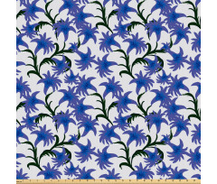 Floral Mikrofiber Parça Kumaş Mavi Zarif Çiçek Desenli