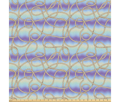 Deniz Mikrofiber Parça Kumaş Mavi Dalgalı Fonda Sarı Gemi Halatı Çizimi
