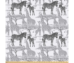 Safari Mikrofiber Parça Kumaş Anne Çocuk Zebra ve Zürafa Afrika Ağacı