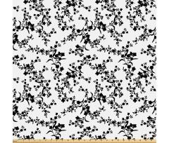 Siyah Beyaz Mikrofiber Parça Kumaş Zarif Çiçekli Desen