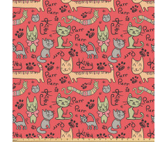 Hayvan Mikrofiber Parça Kumaş Kırmızı Arka Planda Kedi Çizimli Yazılı Afiş