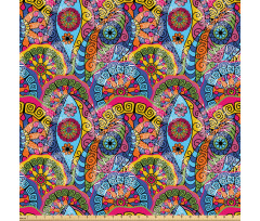 Mandala Mikrofiber Parça Kumaş Gökkuşağı Gibi Rengarenk Süslemeler Desen