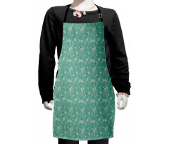 Modern Curly Motif Doodle Kids Apron