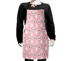 Cat and Bear Faces Hearts Kids Apron