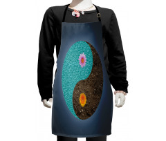 Yin Yang Flower Teal Brown Kids Apron