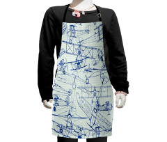 Old Airplane Drawing Kids Apron