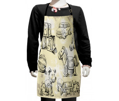 Hand Drawn Teddy Bear Kids Apron