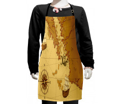 Old Map with Ship Compass Kids Apron