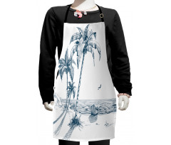 Palm Tree Boat Sketch Kids Apron