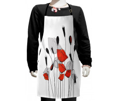 Hand Drawn Poppy Flowers Kids Apron