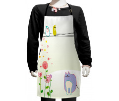 Bird Cat Flowers Kids Apron