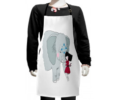 Girl on Trunk of Elephant Kids Apron