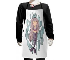 Cartoon Girl with Fish Kids Apron