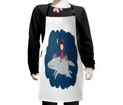 Cartoon Girl on Giant Wolf Kids Apron