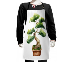 Watercolor Bonsai Hand Drawn Kids Apron