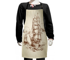 Old Ship Sketch Kids Apron