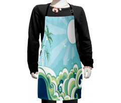 Wavy Sea Palm Trees Kids Apron