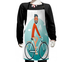 Hipster Guy Riding Bicycle Kids Apron