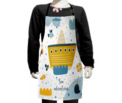 Ship and Puffy Clouds Kids Apron