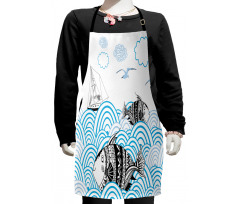 Sketch Boat and Animals Kids Apron