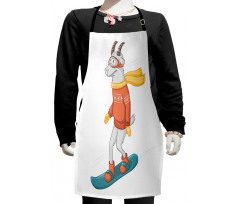 Cartoon Goat Snowboarding Kids Apron