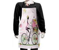 Girl Riding Bike Flowers Kids Apron