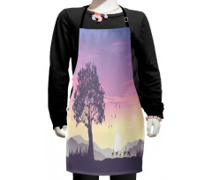 Dreamlike View Big Tree Deer Kids Apron