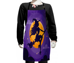 Witch Broom Silhouette Kids Apron