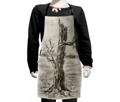 Monochrome Tree Drawing Kids Apron