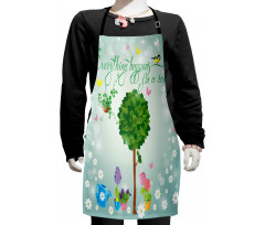 Daisies Flowers in Pot Birds Kids Apron