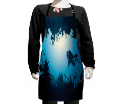 Shadowy Silhouette of Diver Kids Apron