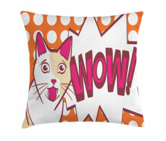 Comic Cat with Wow Lettering Pillow Cover