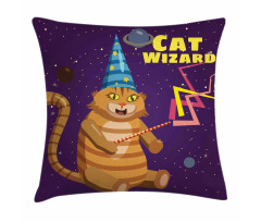 Cat Wizard Funny Cartoon Pillow Cover