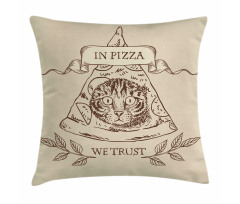 Cat Face in Pizza We Trust Pillow Cover