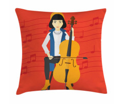 Cartoon Woman Playing Music Pillow Cover