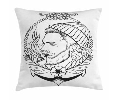 Outline Sailor with Pipe Pillow Cover