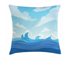 Blue Tones Ocean Illustration Pillow Cover