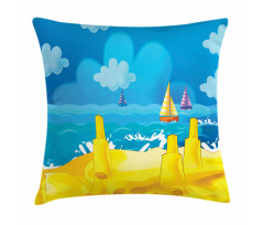 Vibrant Seaside Cartoon Scene Pillow Cover