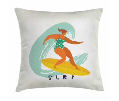 Woman Surfer on the Waves Art Pillow Cover