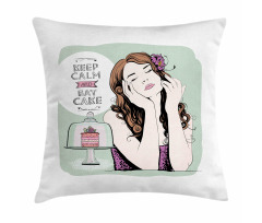 Eat Cake Text and Woman Pillow Cover