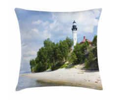 Lighthouse at Beach Pillow Cover